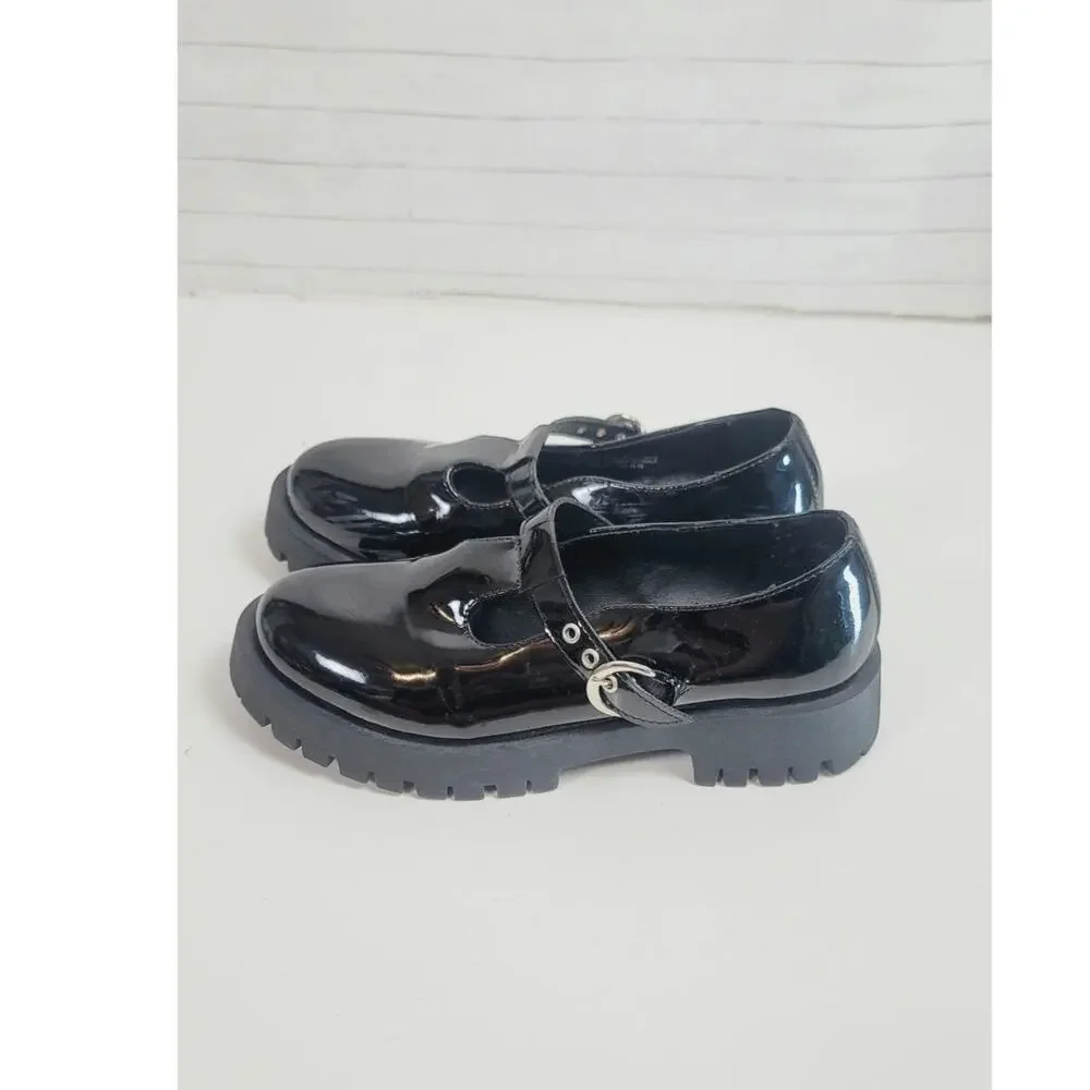 STEVE MADDEN PLATFORM MARY JANES IN PATENT BLACK, SZ 9.5